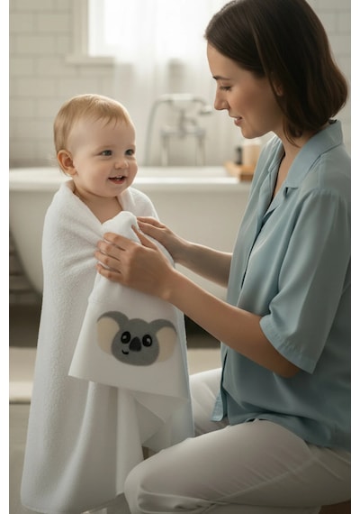 %100 Pamuk Premium Çocuk Banyo Havlusu Beyaz