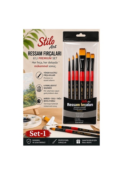 Profesyonel Resim Fırça Seti 6 Lı Kedi Dili 1 Paket Stilo Set 1 Sentetik Kaliteli Ressam Fırça Seti Akrilik Sulu Guaj