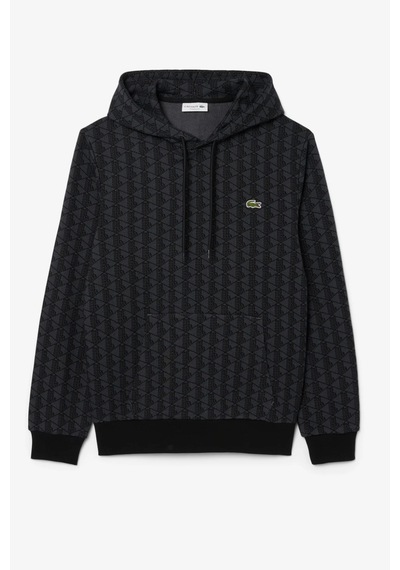 Lacoste Men's Monogram Fleece Hoodie Black Organik Pamuk Kapüşonlu Erkek Sweatshirt Antrasit