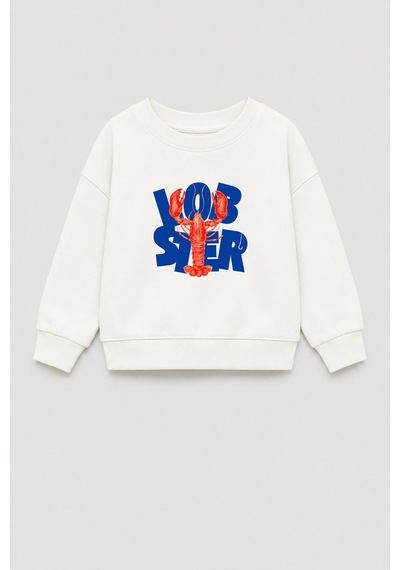 Monila Erkek Çocuk 3 İplik Kumaş Pamuklu Baskılı Sweatshirt Ekru