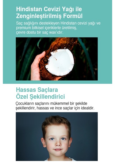 Çocuklara Özel, Hindistan Cevizi Yağı İçerikli, Güçlü Saç Şekillendirici Dashu Kids Coconut Hard Wax