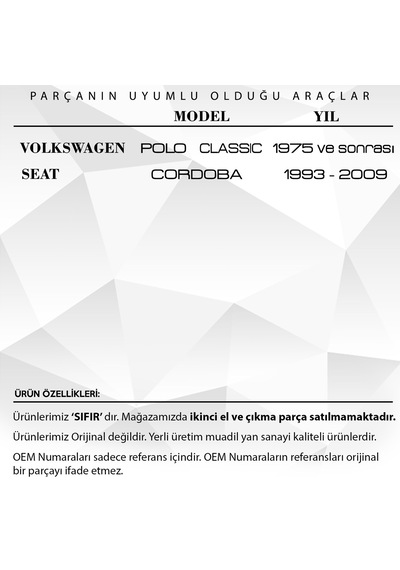 Volkswagen Polo Classic, Seat Cordoba için Bagaj Kilit Demiri