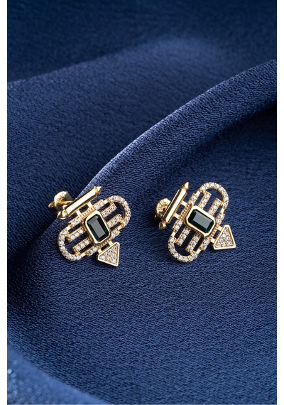 Çekirdekjewelry 925 Ayar Gümüş Baget Taşlı Küpe Sarı