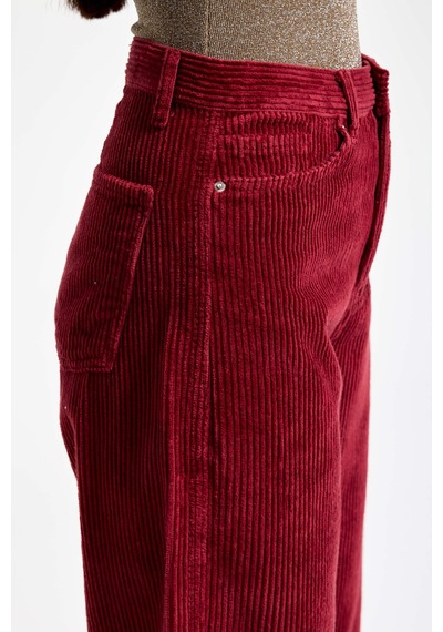 Itsbasic Kadın Bordo Renk 26w5-35 Relax Fit Kalın Fitilli Velvet Kadife Kumaş Pantolon
