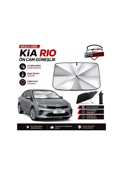 Kia Rio Şemsiye Tip Ön Cam Güneşliği Katlanabilir Uv Korumalı Araç Cam Güneşlik