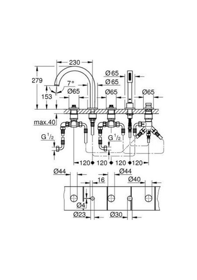 Grohe Atrio Private Collection 25224000 Sıva Üstü Grubu 5 Delikli Ankastre Küvet Bataryası Gümüş