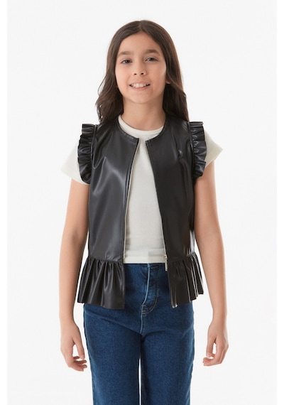 Fullamoda Suni Deri Kız Çocuk Yelek 24mcck7336201854-siyah 24MCCK7336201854-Siyah