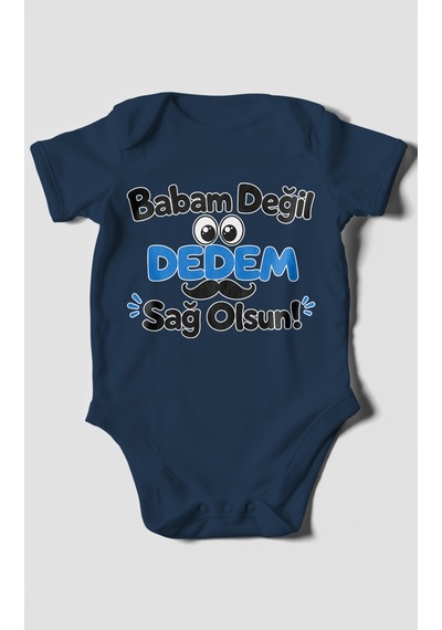Morivokids Babam Değil, Dedem Sağolsun. Kısa Kollu Bebek Body %100 Pamuk Lacivert