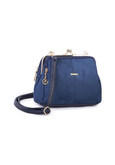 Nas Bag Burslu Klipsli Vintage Omuz Ve Çapraz Çanta 23x20 Cm Ebatlarındadır Lacivert Süet Laci