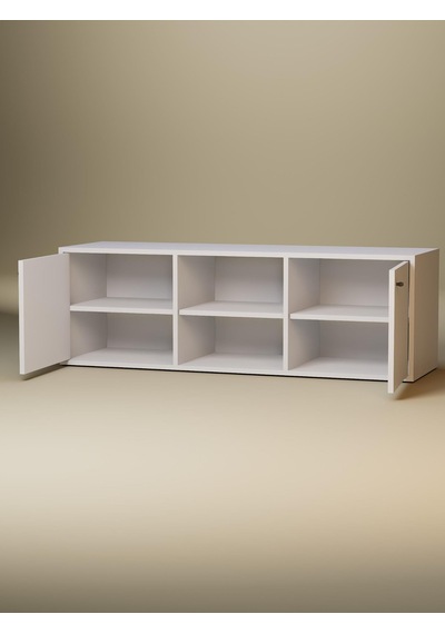 Detamob Beyaz Tv Ünitesi, 2 Kapaklı Raflı Tv Sehpası - 138cm Mdf Beyaz