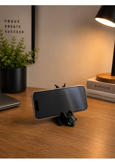 3d Baskı Dişsiz Ejderha Telefon Standı Dekoratif Telefon Tutucu Siyah