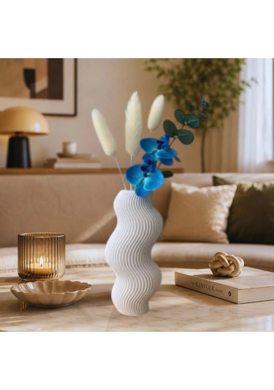 İskandinav Tarz Dalgalı Formlu Dekoratif 3d Vazo Beyaz