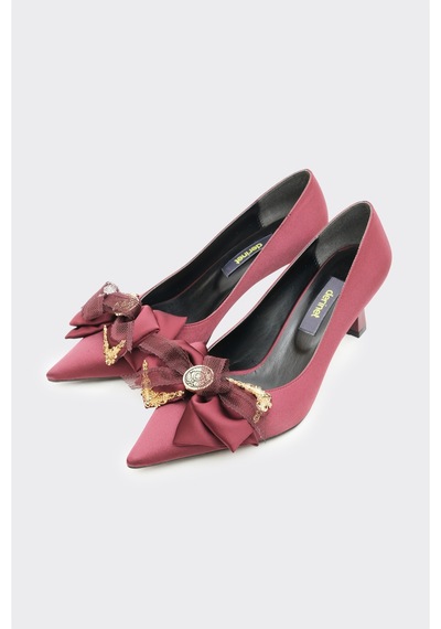 Derinet Toka Aksesuarlı Kadın Stiletto Bordo Saten Bordo Saten