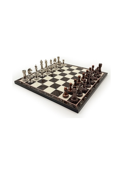 El - 348 - Yapımı Ceviz Desenli Ahşap Satranç Takımı Metal Taşlı Cd30 - Muratech - - Cd30
