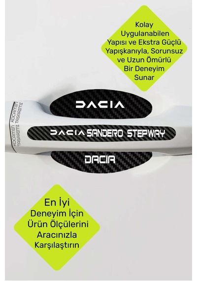 Dacia Sandero Stepway Karbon Desenli Kapı İçi Kolları Koruma Folyo Seti Sandero Stepway Serisine Özel Üretim 8 Parça Takım