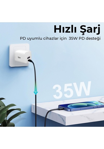 Bix 35W SuperVooc 2.0 GaN USB ve Type-C PD Hızlı Şarj Cihazı