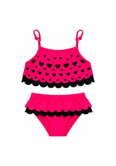 Beniizle Puan Desenli Kız Çocuk Bikini Takımı Neon Pembe