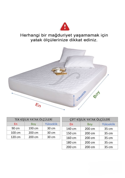 Yuenze Sıvı Geçirmez %100 Pamuk Yatak Alezi - Full Kenar Fitted Koruyucu Beyaz