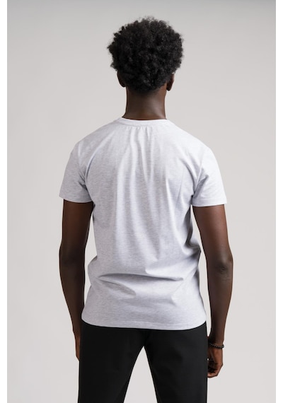 Paul Martin Bisiklet Yaka Önü Baskılı Pamuklu Basic Regular Fit T-shirt açık gri