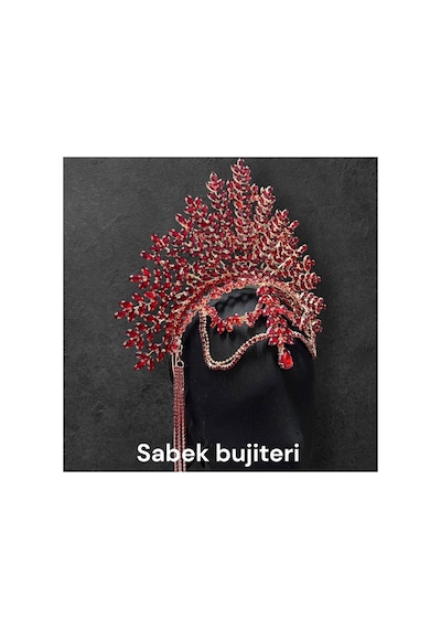 Crystal Forest- Taşlı Taç Gelin Tacı Alınlıklı Taç Nişan Tacı Kına Tacı Işıltılı Taç Zarif Taç After Kırmızı - 788246099 Kırmızı