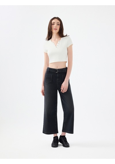 LOFT Crop Kadın Tshirt K.kol Lf2040462 Q1.v1 Ekru