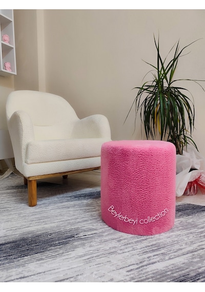Puf , Pembe Peluş ,makyaj Pufu Puf Sandalye Ayak Uzatma Pufu 45 Cm Yükseklik Pembe
