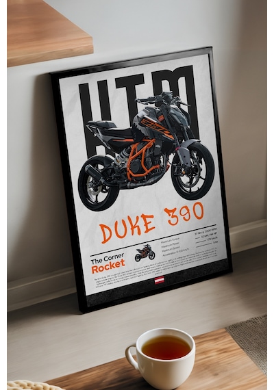 Ktm Duke 390 Siyah Ahşap Çerçeveli Poster, Dekoratif Motosiklet Duvar Tablosu