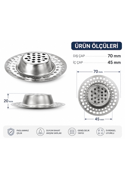 2 Adet Paslanmaz Çelik Lavabo Süzgeci Evye Gider Süzgeci Mutfak Lavabo Gider Filtresi Tıkanma Önleyici Açık Gri