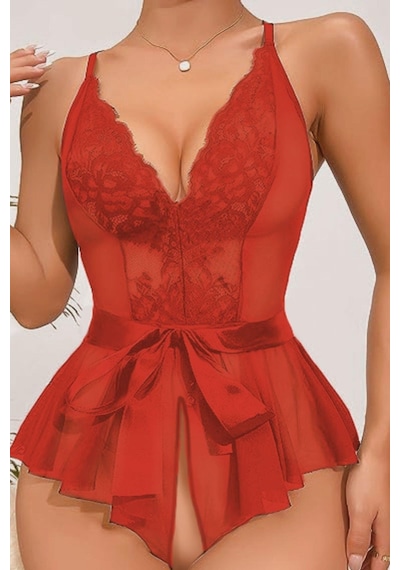 Bella Notte Kırmızı Özel Bölgesi Açık Kuşaklı Gecelik 15053-penzı3862-penzı3862