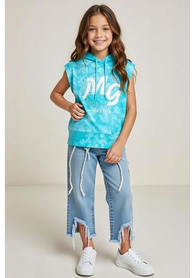 Riccotarz Kız Çocuk Üzeri Mg Yazı Ve Yaprak Detaylı Kapüşonlu Kolsuz Turkuaz Sweatshirt Turkuaz Riccotarz Kız Çocuk Üzeri Mg Yazı Ve Yaprak Detaylı Kapüşonlu Kolsuz Turkuaz Sweatshirt Turkuaz
