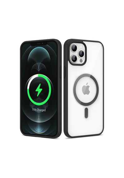 Zore Apple iPhone 12 Pro Max Uyumlu Magsafe Wireless Şarj Özellikli Silikon Omsy Ege Kılıf-siyah