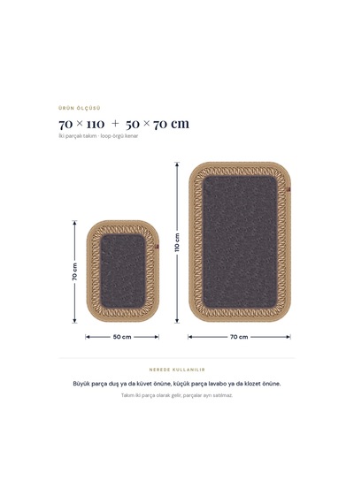 Banyo Paspası Takımı 70x110+50x70 Cm İç Trikot Antrasit Gri & Hasır