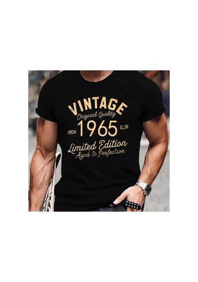 Caddemia Yaz Moda Rahat Gevşek Artı Boyutu Vintage 1965 Mektup Baskılı Yuvarlak Boyun Siyah 2XL Caddemia Yaz Moda Rahat Gevşek Artı Boyutu Vintage 1965 Mektup Baskılı Yuvarlak Boyun Siyah 2XL