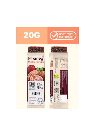 Mixmey Karma 3 Meyve Bar 18 Adet | Atıştırmalıklar – Vegan, Glutensiz, Koruyucusuz 20gr X 18 Adet