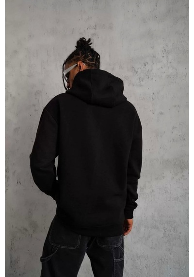 Erkek Düz Kapüşonlu Sweat - Siyah