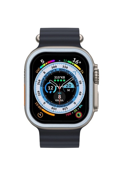 Apple Watch Uyumlu   Ultra 49mm Alüminyum Kasa Cam Ekran Koruyucu - Mavi
