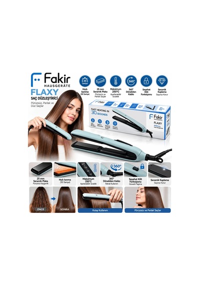 Ers 25mm Seramik Plaka Hızlı Isınma - 360 Dönebilen Kablo Max 210 Sıcaklık Saç Düzleştirici Flaxy