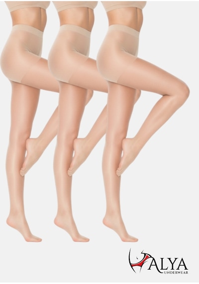 Alya Underwear Kadın Külotlu Çorap, Parlak İnce, 15 Den, Fit, 3'lü Paket Açık Ten 51 3'lü