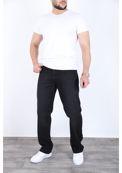 Blayn Jeans Erkek Antrasit Baggy Kot Pantolon - Geniş Kalıp Günlük Rahat Denim Jean Mat Siyah