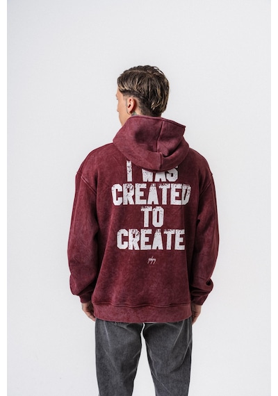 Respire Erkek Create Baskılı Kapüşonlu Oversize Hoodie Bordo