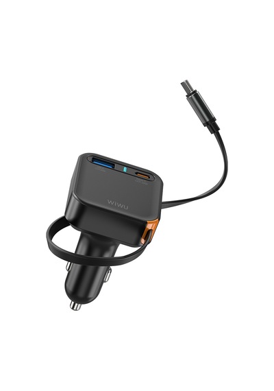 Wiwu Wi-cc033 Type-c + Usb-a Hızlı Şarj Akım Korumalı Dahili Kablolu Araç Şarj Aleti 65w Siyah