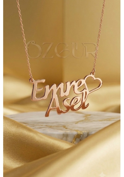 925 Ayar Gümüş İki İsimli Kalpli Kolye Rose Gold