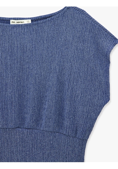 Koton Viskon Karışımlı Bürümcük Bisiklet Yaka Kısa Kollu Crop Bluz Lacivert 6sal60036ık