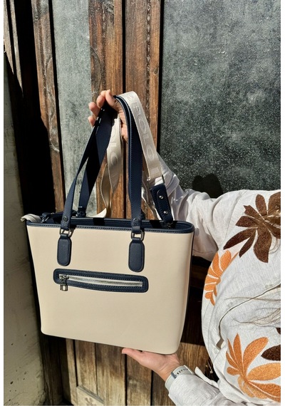 Kadın Orijinal Just Polo Yeni Sezon Büyük Boy 3 Bölmeli Lüks El Ve Omuz Çantası Shoulder Bag Ekru