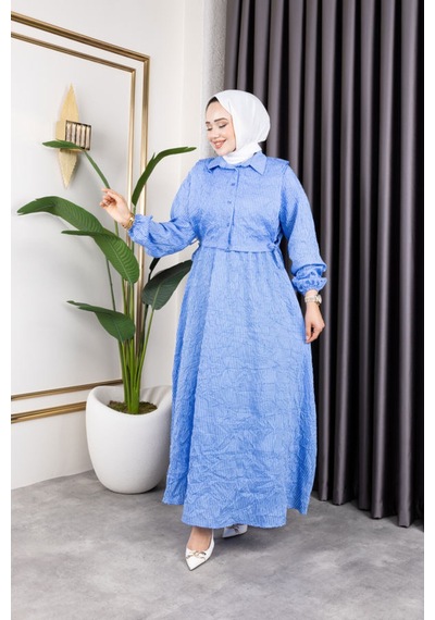 Hira Life Fashion Kadın Mavi Tesettür Giyim Gömlek Detaylı Çizgili Viskon Kıraş Elbise İkili Takım Mavi Mavi Hira Life Fashion Kadın Mavi Tesettür Giyim Gömlek Detaylı Çizgili Viskon Kıraş Elbise İkili Takım Mavi Mavi