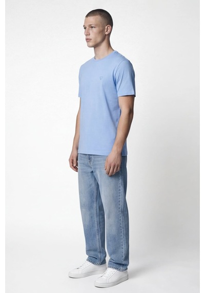 Giotelli Erkek Mavi Dar Kesim Slim Fit %100 Pamuk Bisiklet Yaka Tişört