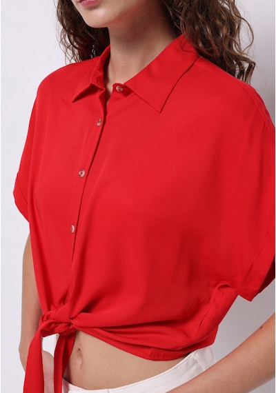 Colin's Colins Regular Fit Shirt Neck Düz Kadın Kirmizi Kısa Kol Gömlek Cl1074645 Q1.v1 Red Kırmızı