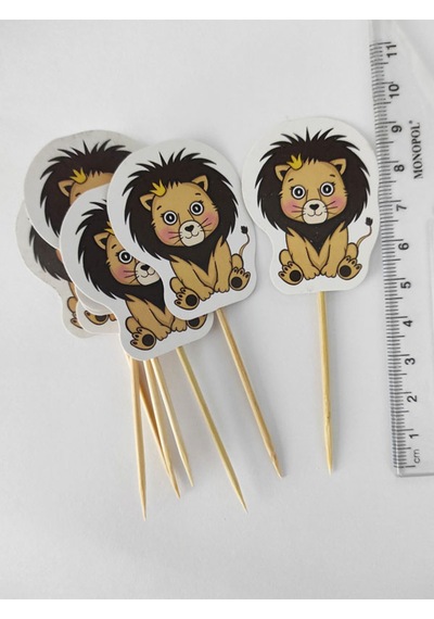 30 Adet Dekoratif Karton Sevimli Aslan Şeklinde Pasta Kürdanı 6,5 Cm