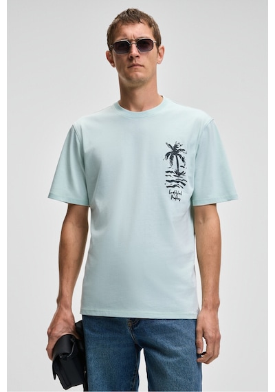 Grimelange SONORA Erkek Baskı Detaylı %100 Organik Pamuk Regular Fit Kısa Kollu Açık Yeşil T-Shirt