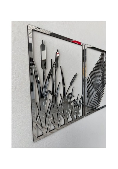 Mdf Üzeri Gümüş Pleksi Yaprak Ve Sazlık 'lü Set Duvar Dekorasyon Her Biri 35x25 Cm 001